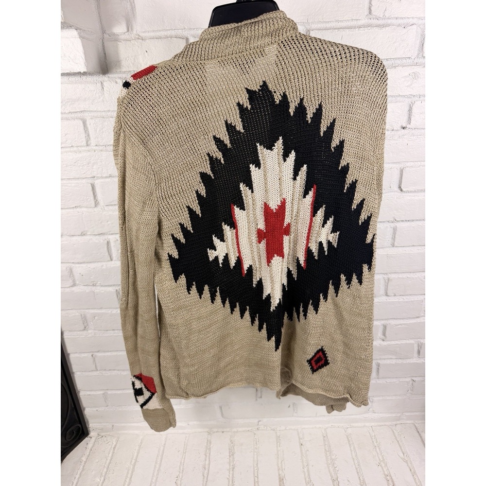Ralph Lauren Hand Knit L Southwestern Intarsia Open Cardigan Linen Cotton - Picture 5 of 5